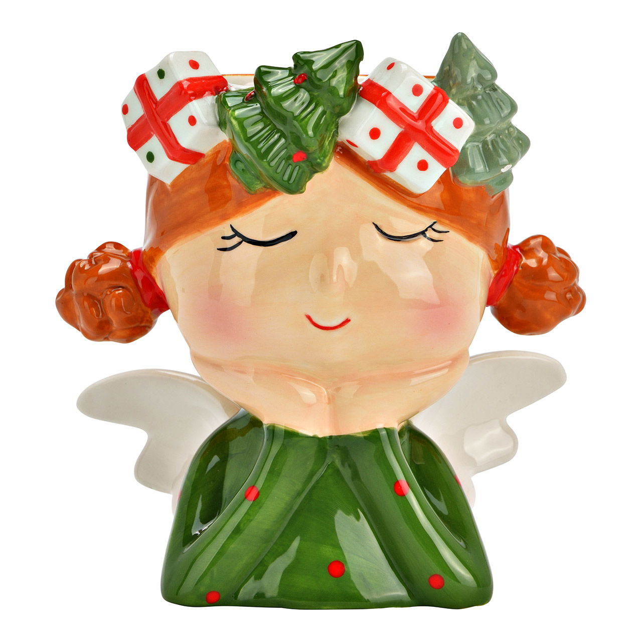 Vase angel Christmas decor made of ceramic, green (W/H/D) 15x10x15cm