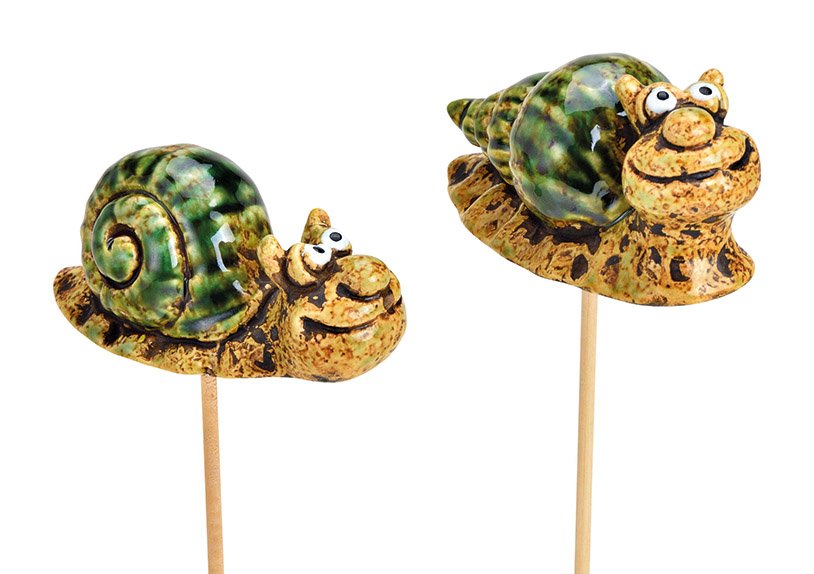 Flower plug ceramic snail green 2-fold, (W/H/D) 8x25x3cm