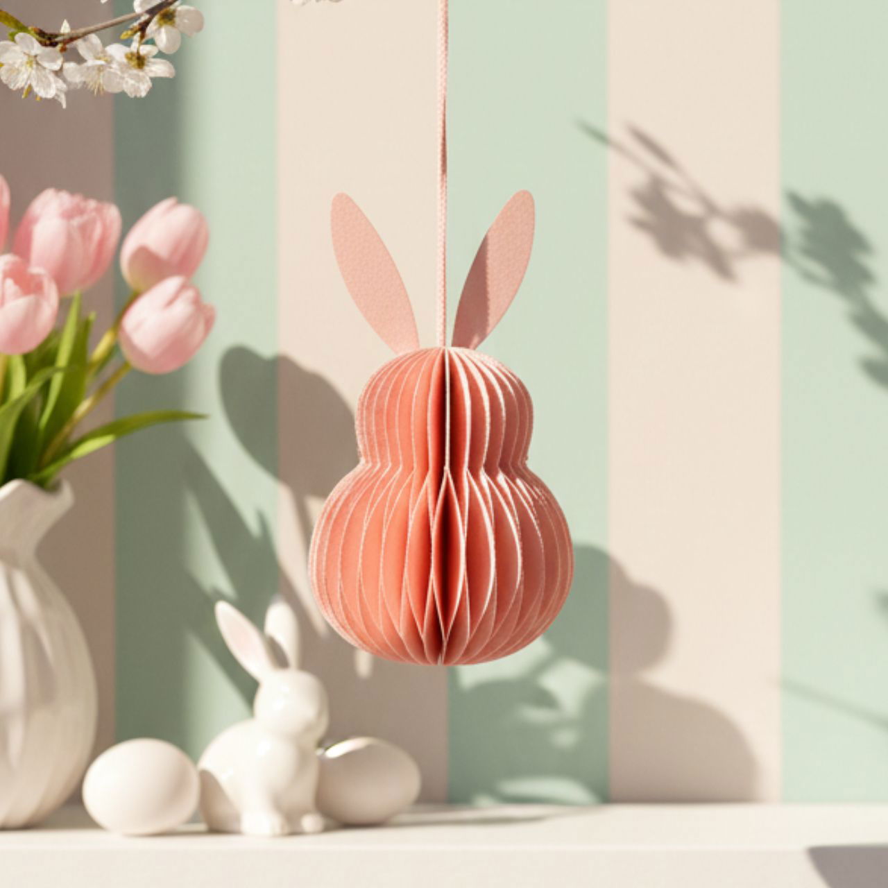Hänger Honeycomb Hase aus Papier/Pappe rosa (B/H/T) 6x10x6cm