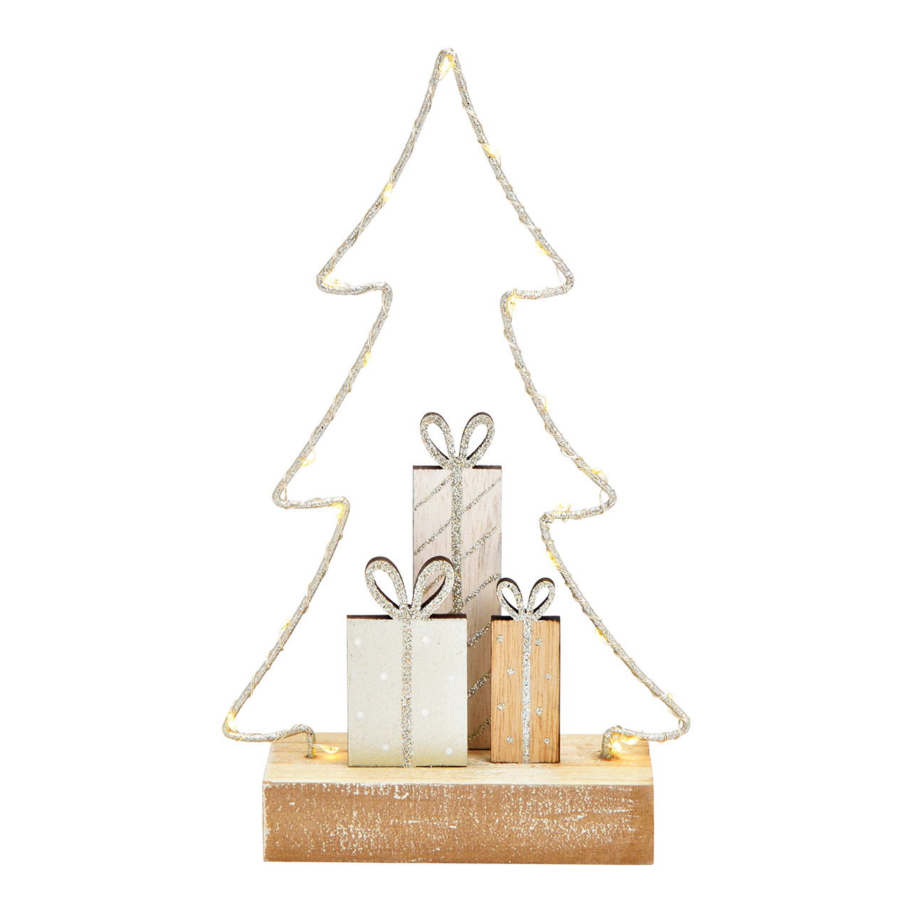 Présentoir sapin avec lumière LED en bois/métal naturel (L/H/P) 15x24x6cm