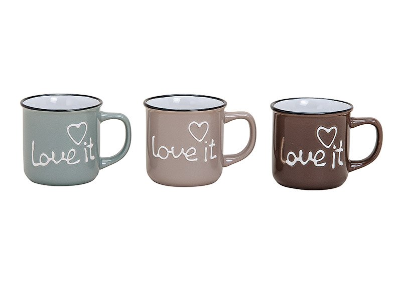 Mug, love it, ceramic, 3 asst. 12x8x9cm