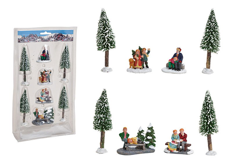 Miniatur Set Figuren, Baum 5-14cm H aus Kunststoff Bunt 8er Set, (B/H/T) 21x40x8cm