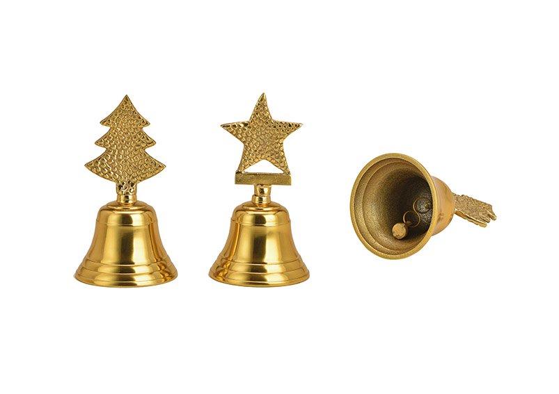 Glocke, Tischglocke, Baum, Stern, aus Metall Gold 2-fach, (B/H/T) 9x17x9cm
