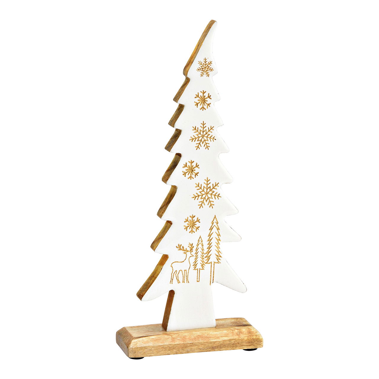 Espositore per albero di Natale Scena invernale in legno di mango bianco (L/H/D) 12x30x5cm