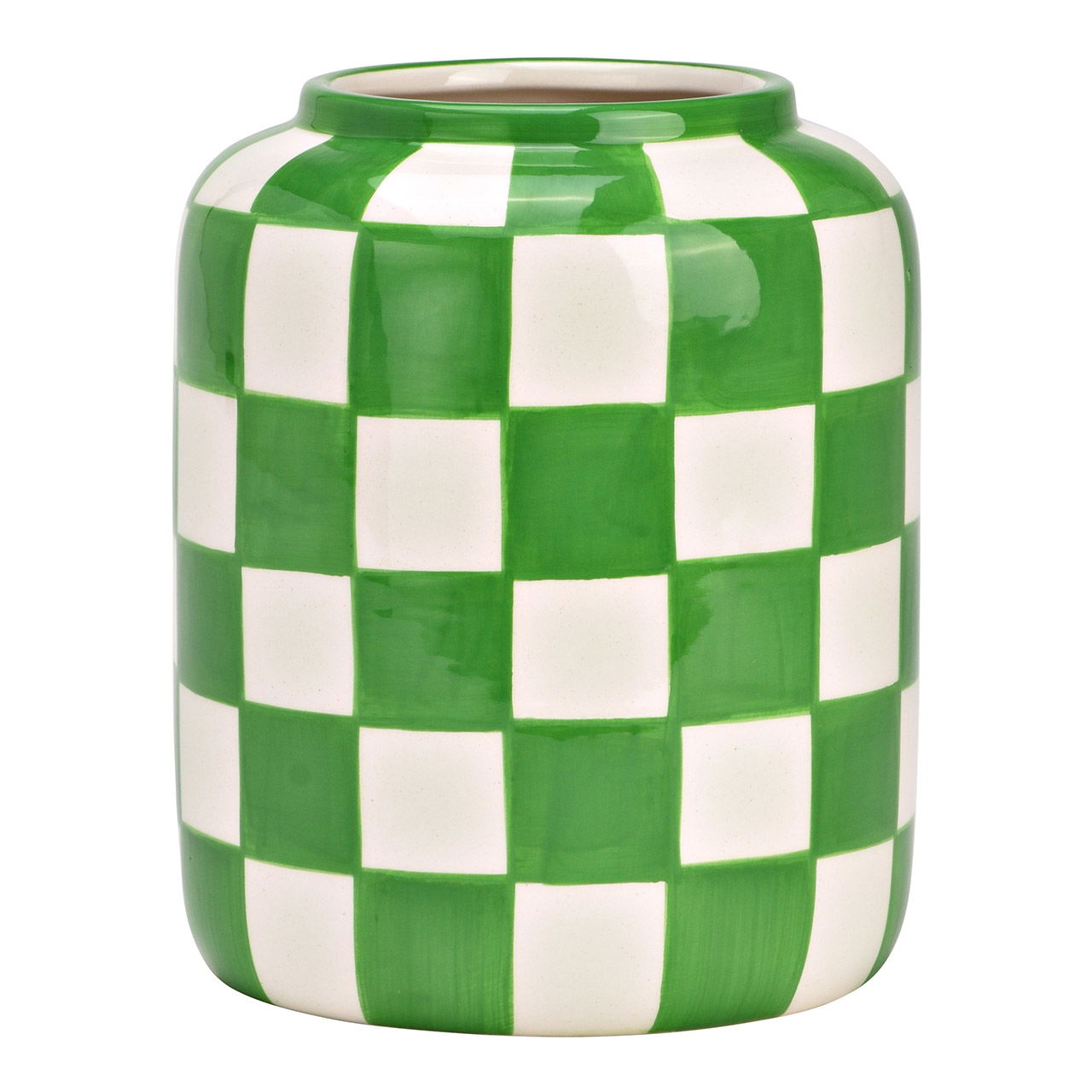 Checkered ceramic vase, green/white (W/H/D) 12x14x12cm