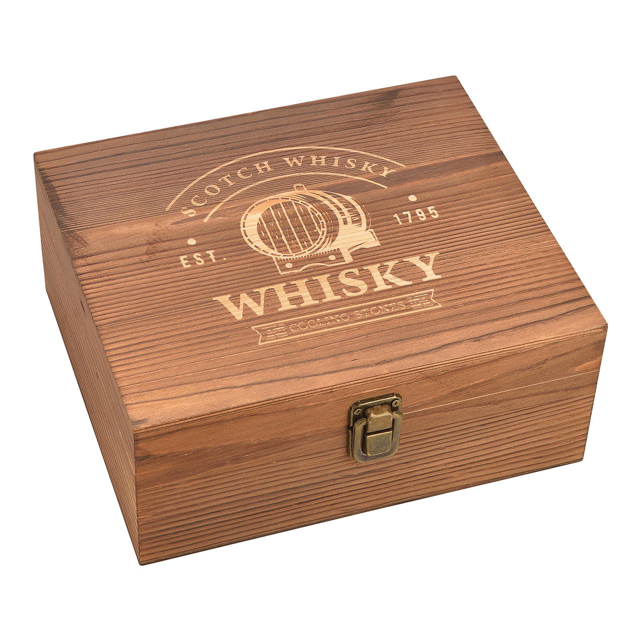 Set di cubetti di ghiaccio per whisky in acciaio inox, 2,7 cm, 6 cubetti con 2 bicchieri 9x8x9 cm, 300 ml, incl. pinze + sacchetto di velluto, in scatola di legno 23,9x10x21,7 cm