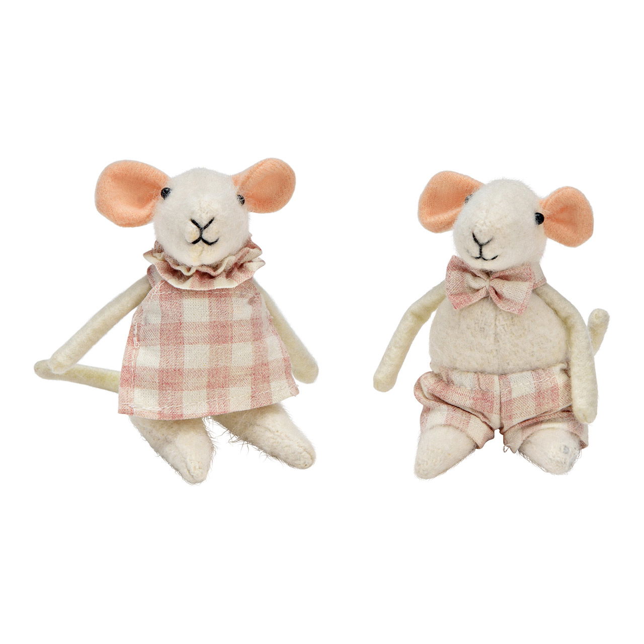 Souris en textile rose/rose 2 fois, (L/H/P) 7x12x4cm