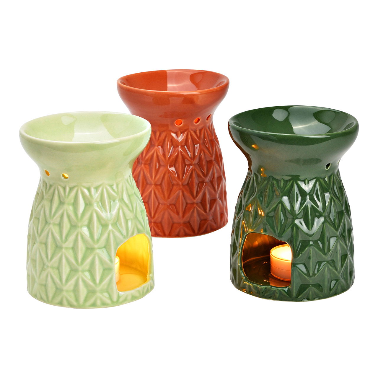 Lampada profumata in porcellana, a 3 pieghe, verde/rosso (L/H/D) 10x13x10cm Lampada profumata in porcellana, a 3 pieghe, verde/rosso (L/H/D) 10x13x10cm