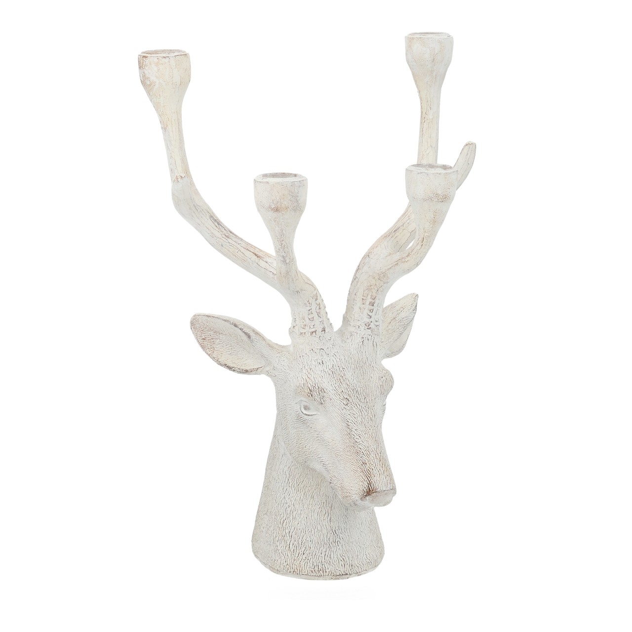 Deko-Hirsch, Kandil-Lampe, Kaminfigur, Weißes Finish, Kerzenhalter-Deko