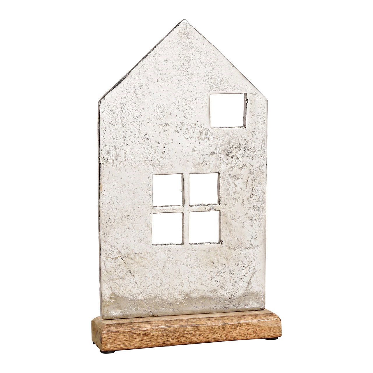 House stand on mango wood silver metal base (W/H/D) 18x31x5cm