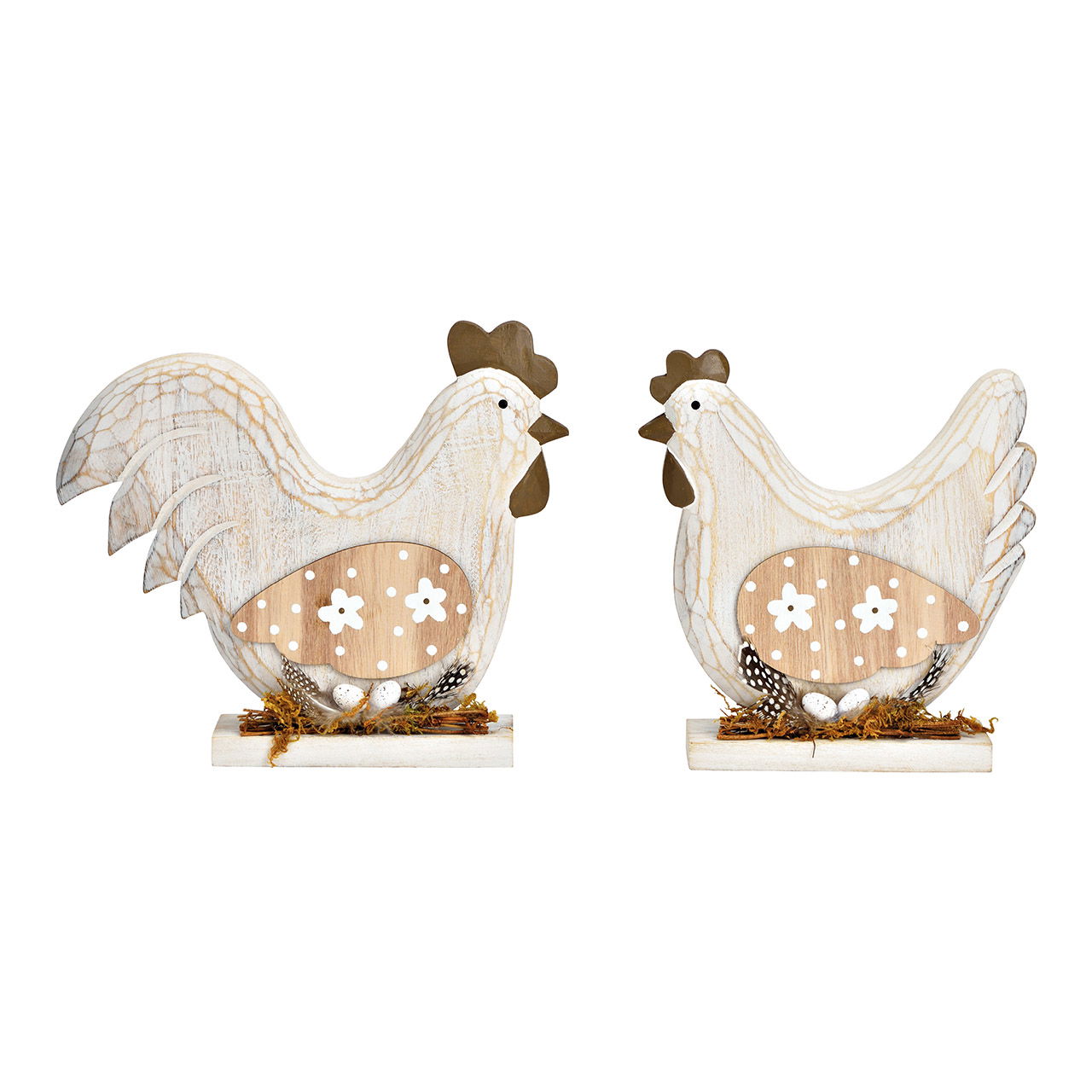 Chicken on base of wood beige 2-fold, (W/H/D) 25x21x6cm