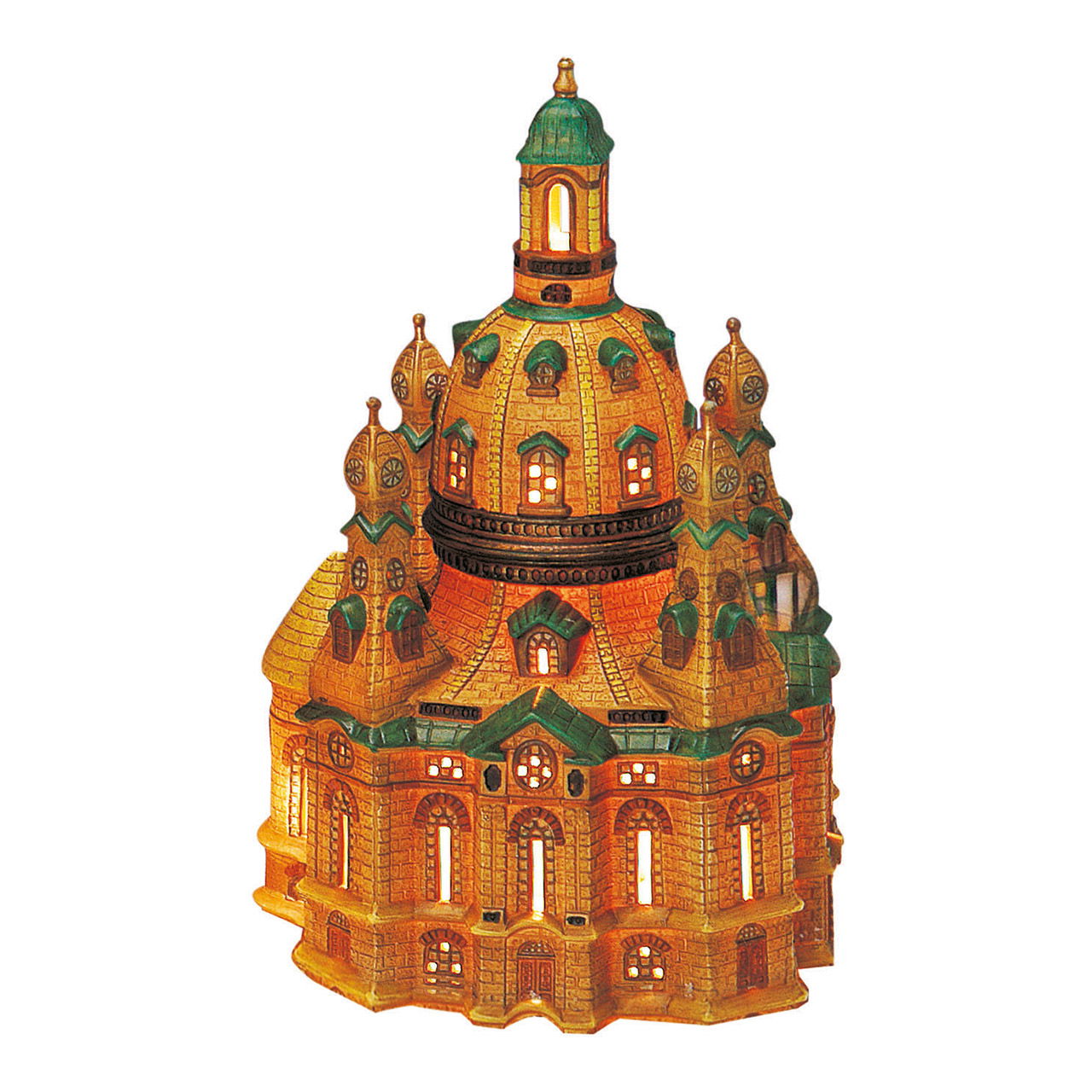 Lantaarn Frauenkirche Dresden verlicht, gemaakt van porselein, B17 x D16 x H26 cm