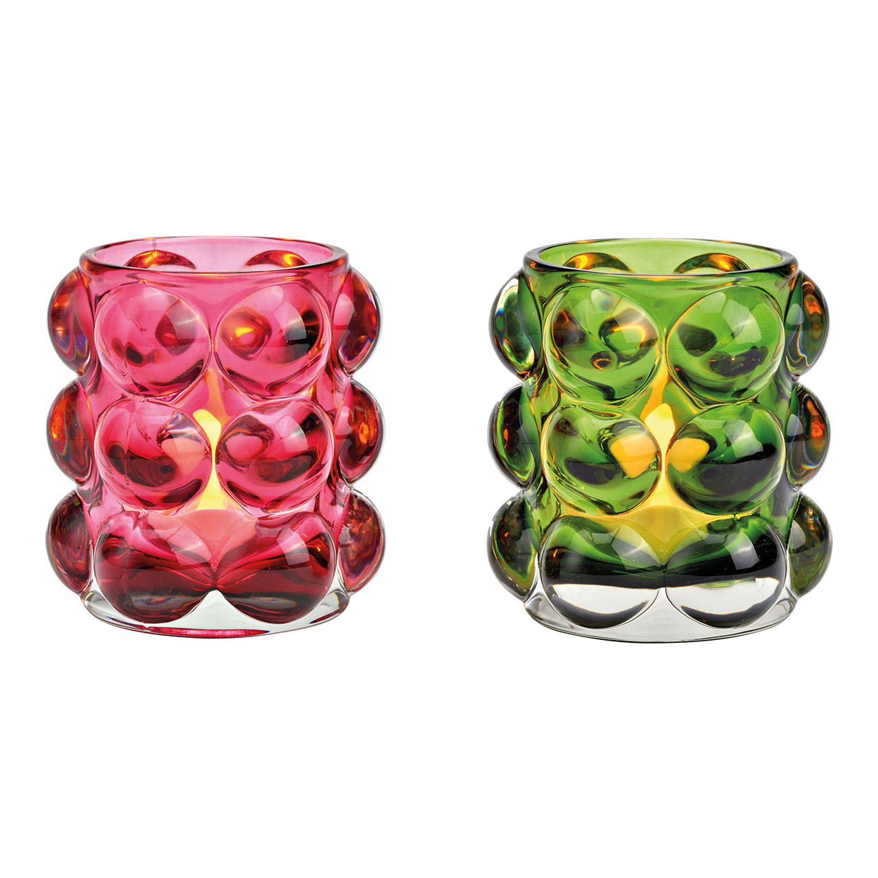 Farol de vidrio burbuja verde, rosa 2 pliegues, (A/A/P) 8x9x8cm