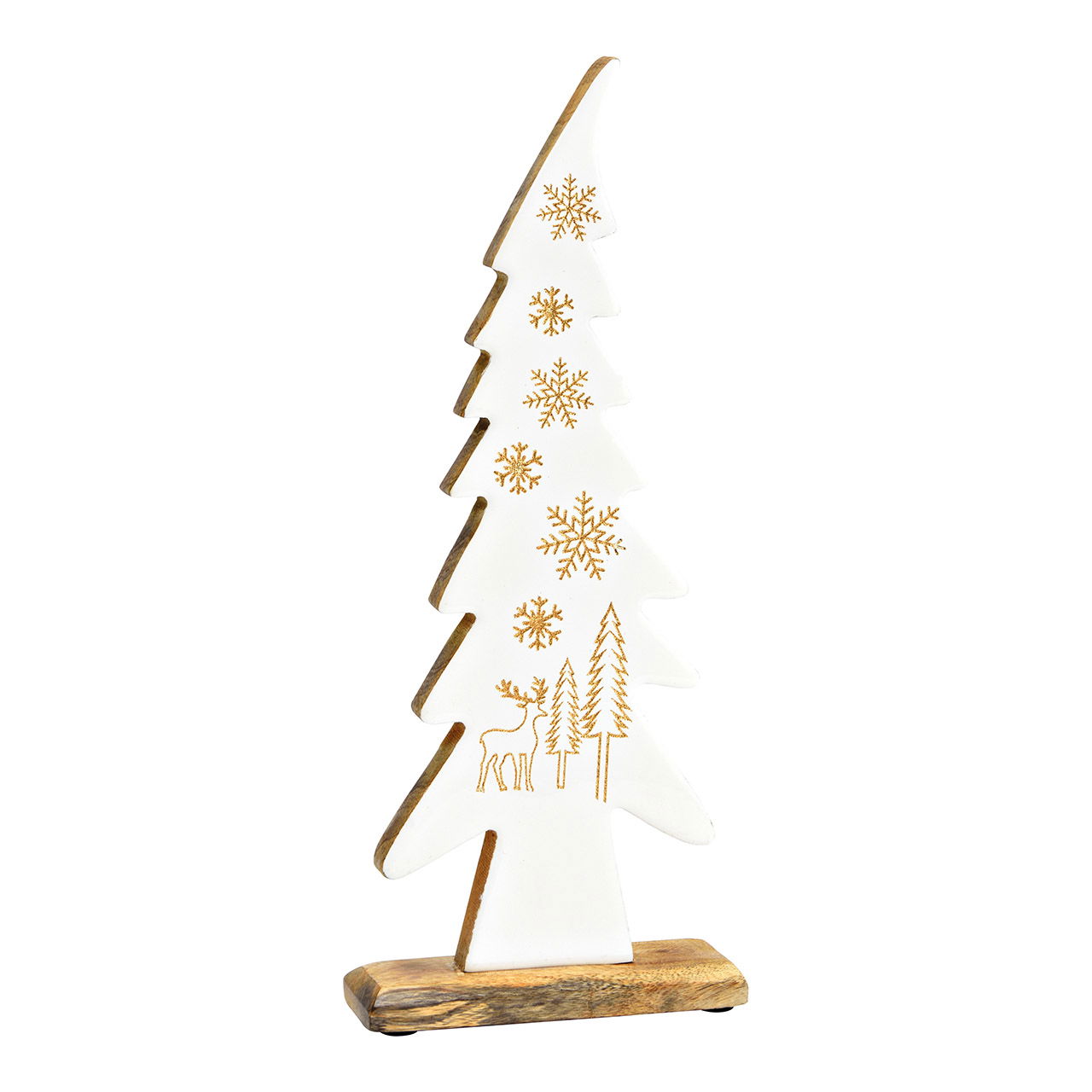 Kerstboomstandaard Wintertafereel van mangohout wit (B/H/D) 15x37x5cm