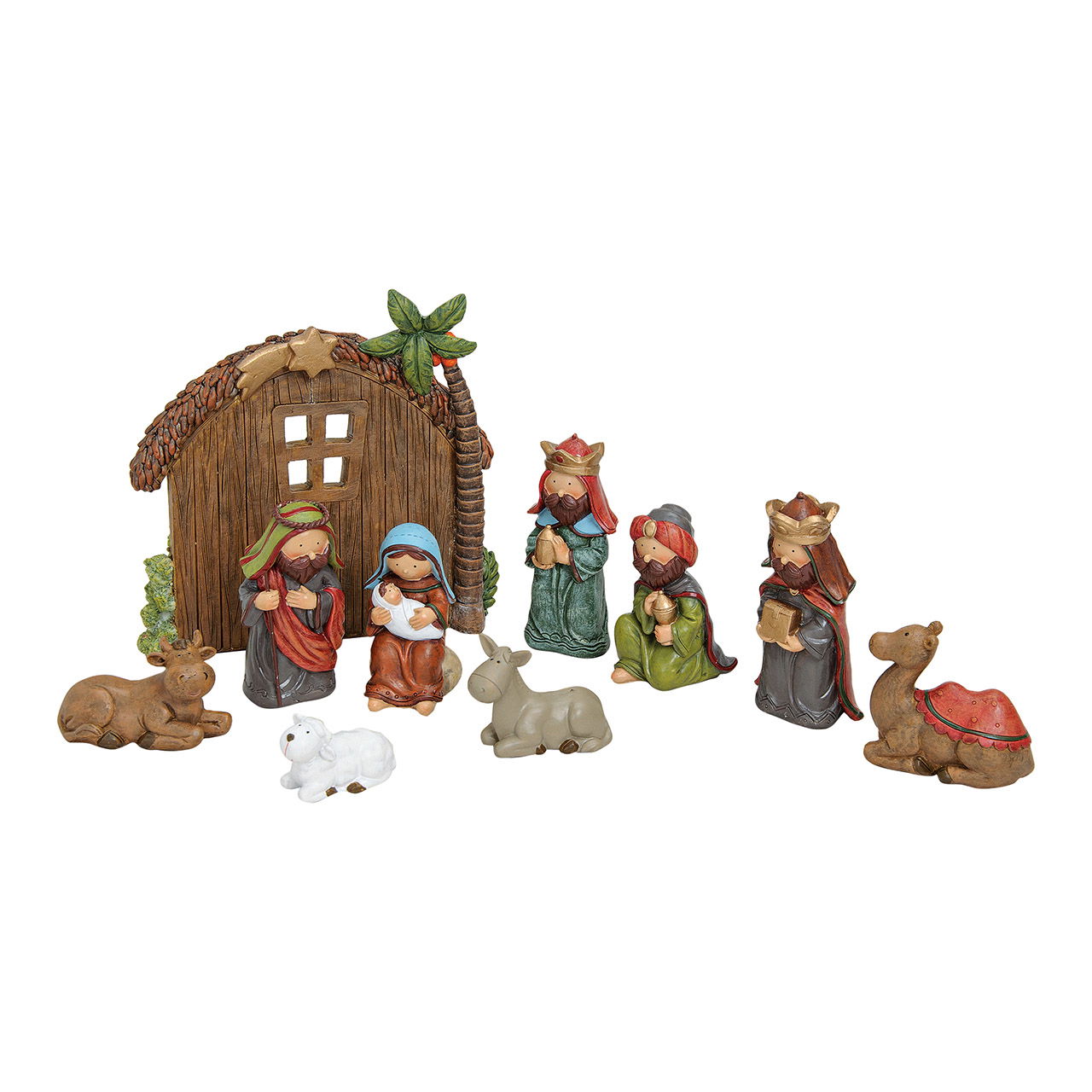 Kerststal beeldje set van poly, 10 stuks, 3-17 cm