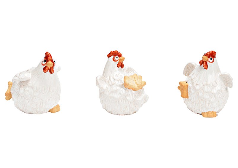 Ceramic chicken white 3-fold, (W/H/D) 6x7x6cm