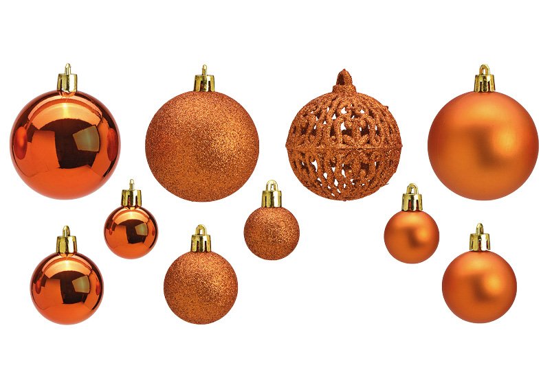 Juego de bolas de Navidad de plástico, cobre Juego de 50, (c/h/d) 23x18x12cm Ø3/4/6cm