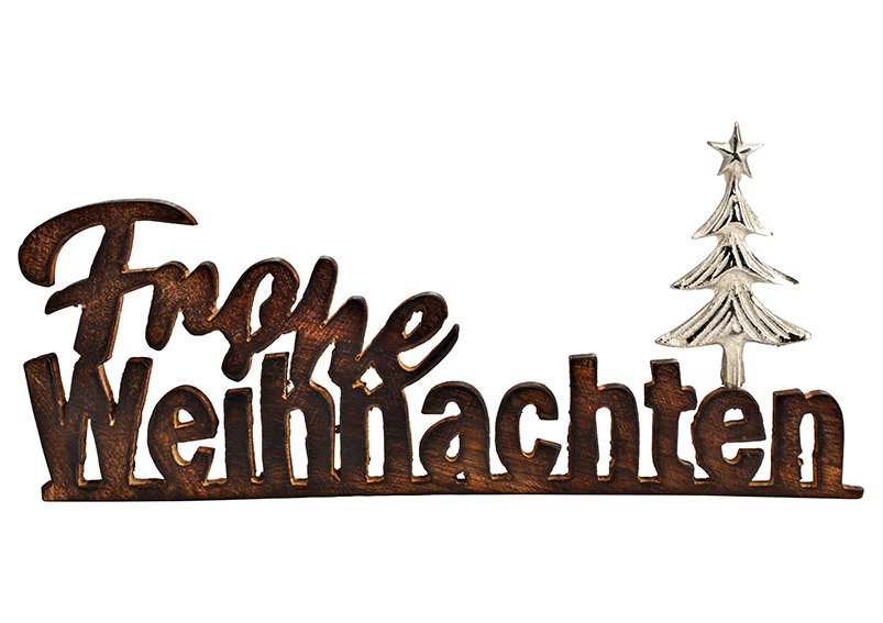 Stand lettering, Frohe Weihnachten of mango wood brown (W/H/D) 14x30x2cm