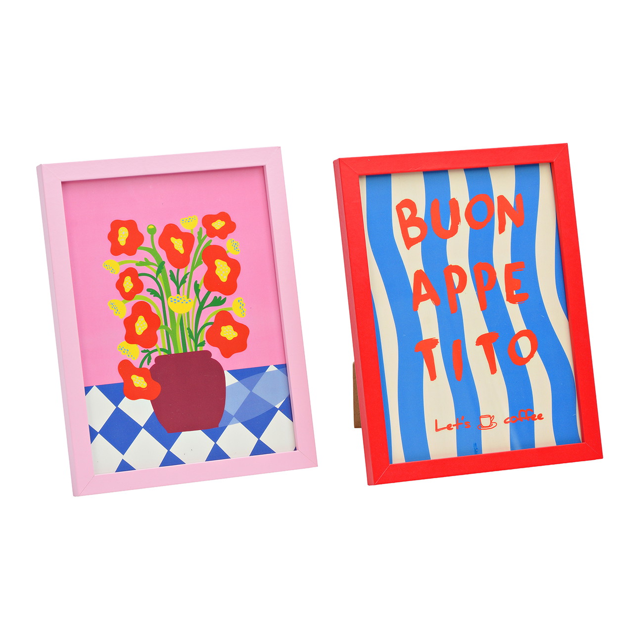 Wooden Decorative Sign/Photo Frame, Assorted Colors, Set of 2 (W/H/D) 16x21x1 cm frame, pink frame, flower bouquet, vase, red frame