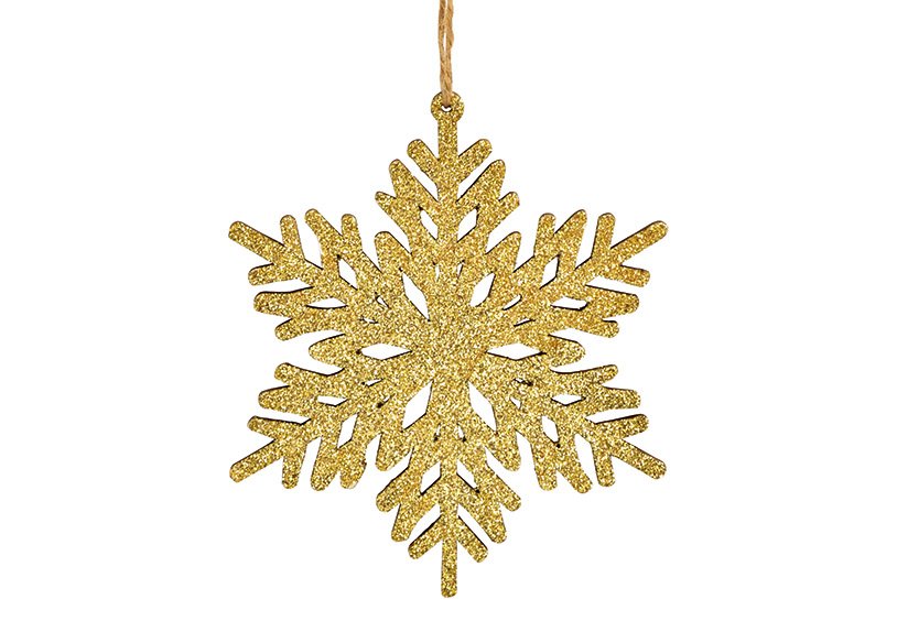 Appendino fiocco di neve con glitter in legno oro (L/H) 14x14cm