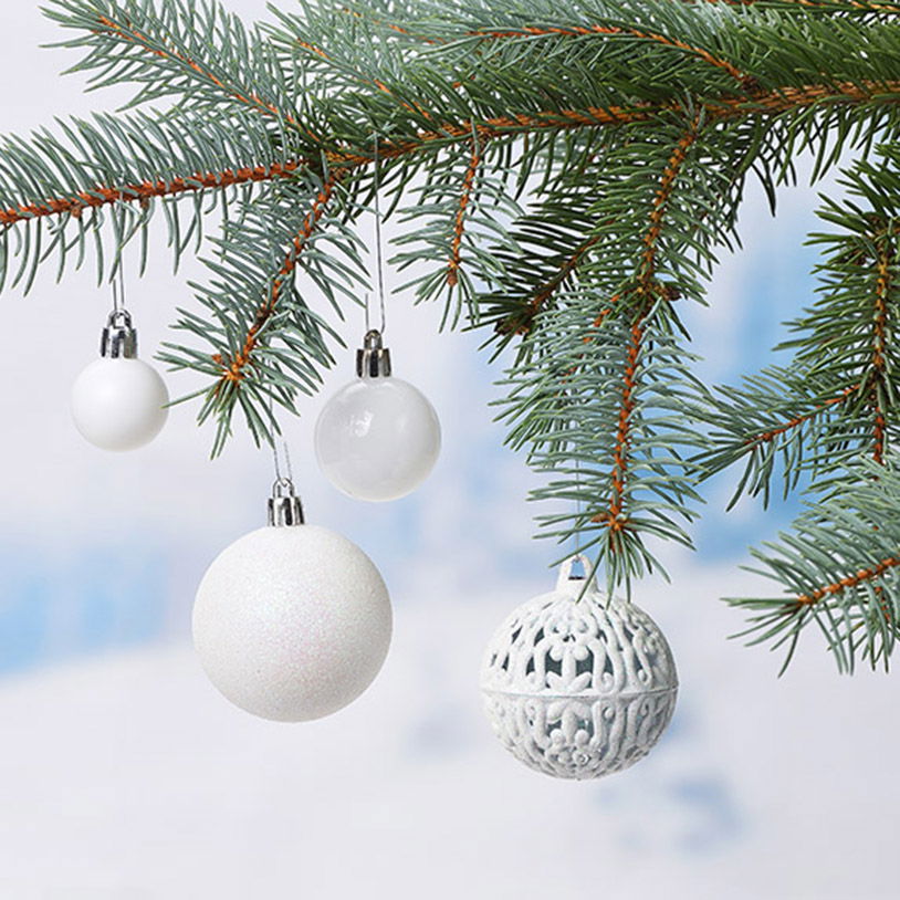 Weihnachtskugeln aus Kunststoff, 100er-Set, Weiß Ø3/4/6cm (B/H/T) 35x23x12cm Baum, Weihnachten, Weihnachtsdekorationen, Festival, Christbaumschmuck