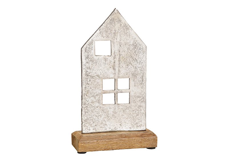 Stand house on wooden base made of metal silver (w / h / d) 12x22x5cm