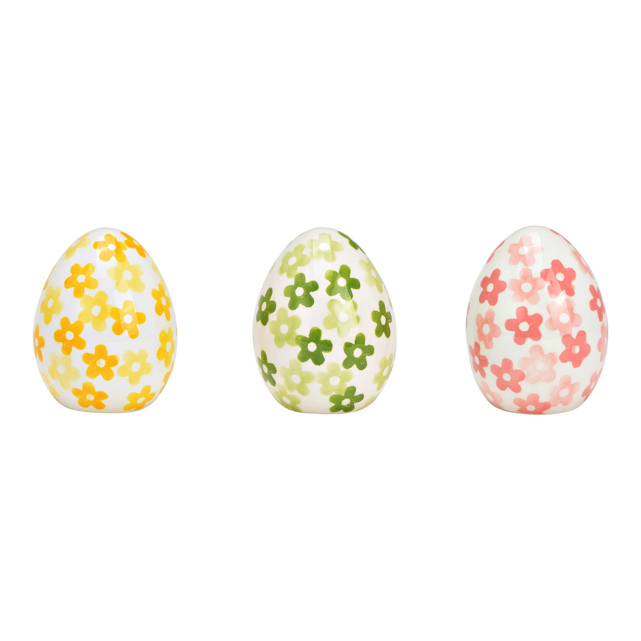 Oeuf de Pâques décor fleurs en céramique multicolore 3 fois, (L/H/P) 6x10x6cm Oeuf de Pâques décor fleurs en céramique multicolore 3 fois, (L/H/P) 6x10x6cm
