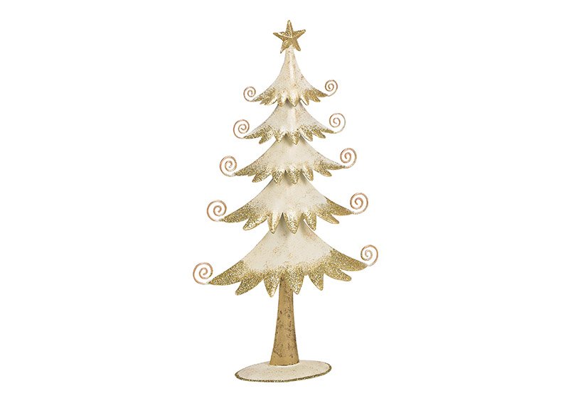 Christmas tree, metal, white with gold glitter, 17x31x4cm