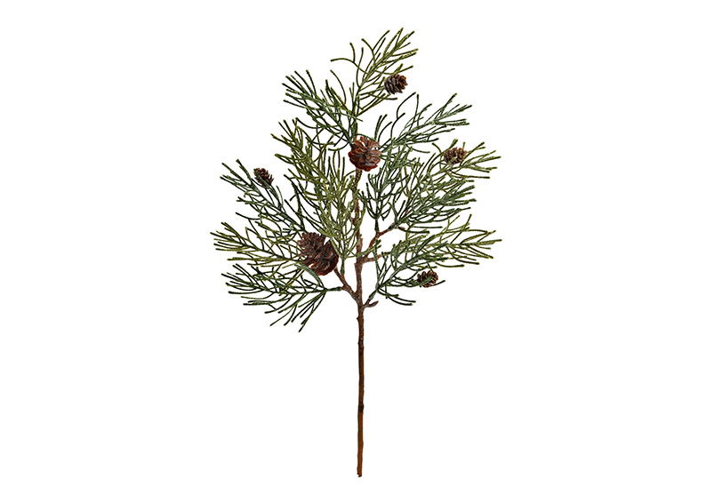 Fleur artificielle branche de sapin avec paillettes, cônes en plastique vert (H) 53cm