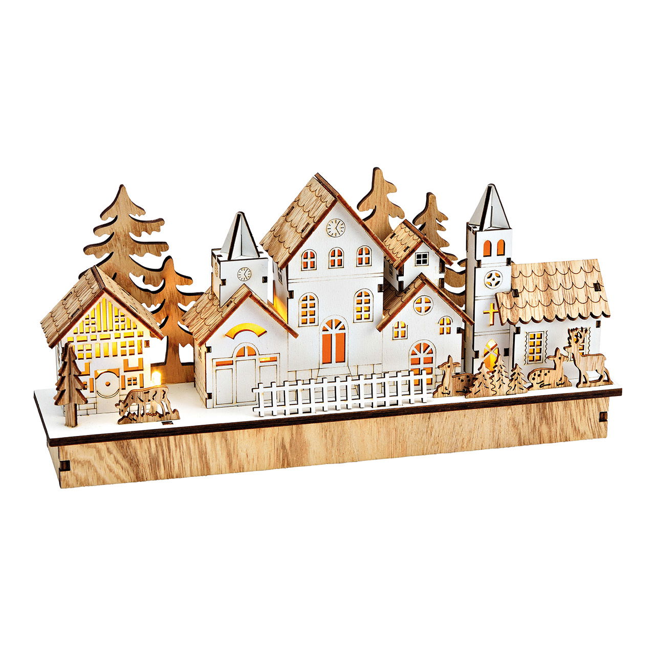 Scène d'hiver avec LED en bois naturel (L/H/P) 30x14x7cm Scène d'hiver avec LED en bois naturel (L/H/P) 30x14x7cm