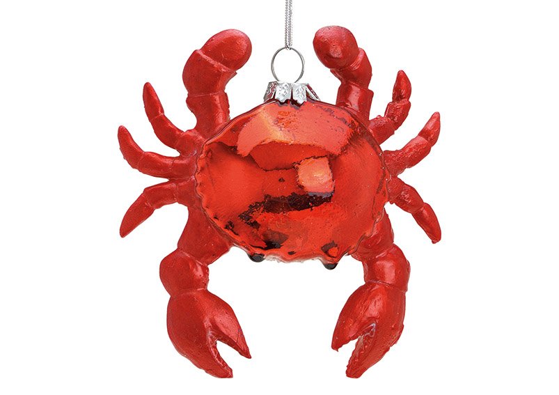 Christmas hanger crab made of glass, Poly Red (W/H/D) 10x10x4cm