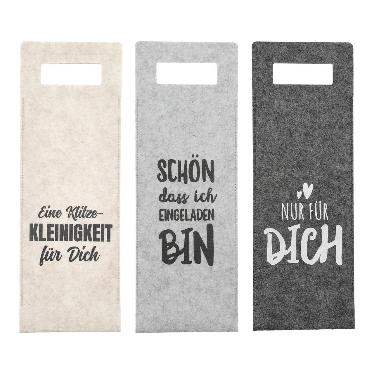 Flaschentasche mit Wein Spruch, aus Filz Grau, Beige 3-fach, (B/H) 14x41cm