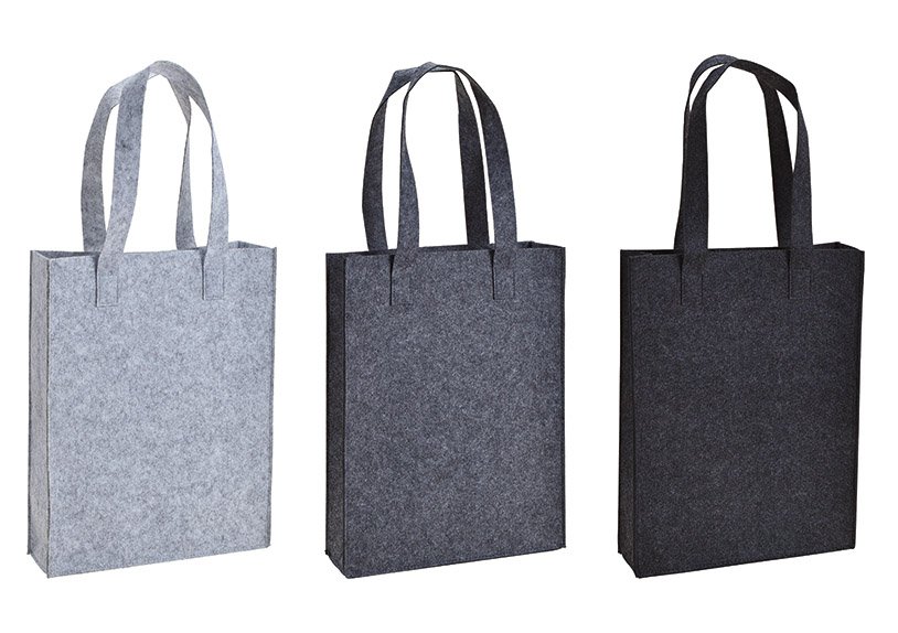 Bag with handles felt grey 3-asst. 30x40x9cm