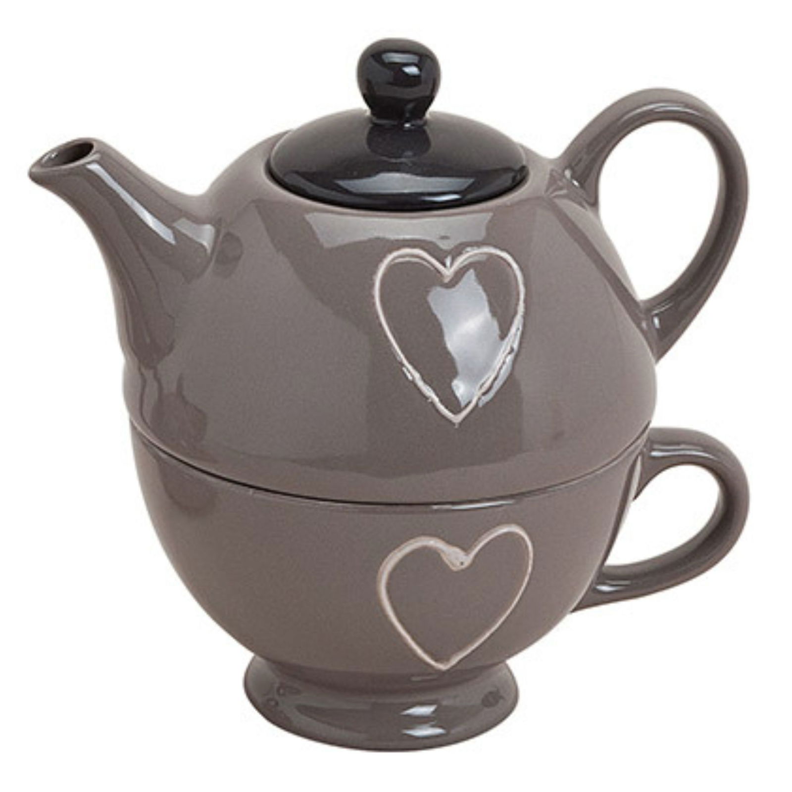 Set di teiere con decorazione a cuore, 2 pezzi, 2 assortiti H/W/D 16/17/12,5 Töpferei, Kochgeschirr, Topf, Teekanne