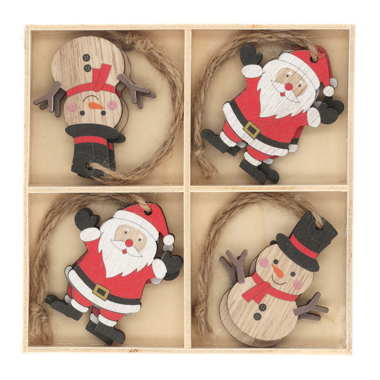 Hänger Weihnachtsmann/Schneemann aus Holz Bunt 8er Set 2-fach sortiert (B/H/T) 4x5x0.5cm Draußen, Natur, Puppe, Spielzeug, Person