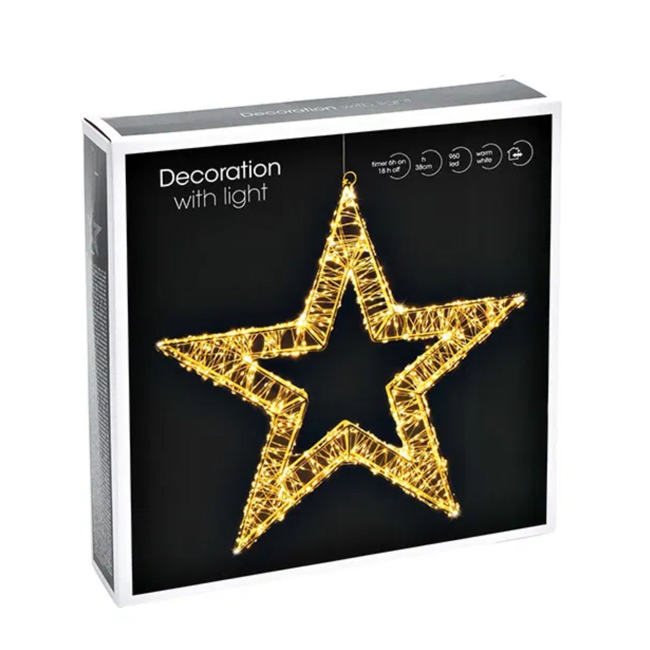 Star light 960 LED warm white with timer 6/18, IP44 adapter made of white plastic (W/H/D) 38x38x8cm Sternsymbol, Symbol, Tafel