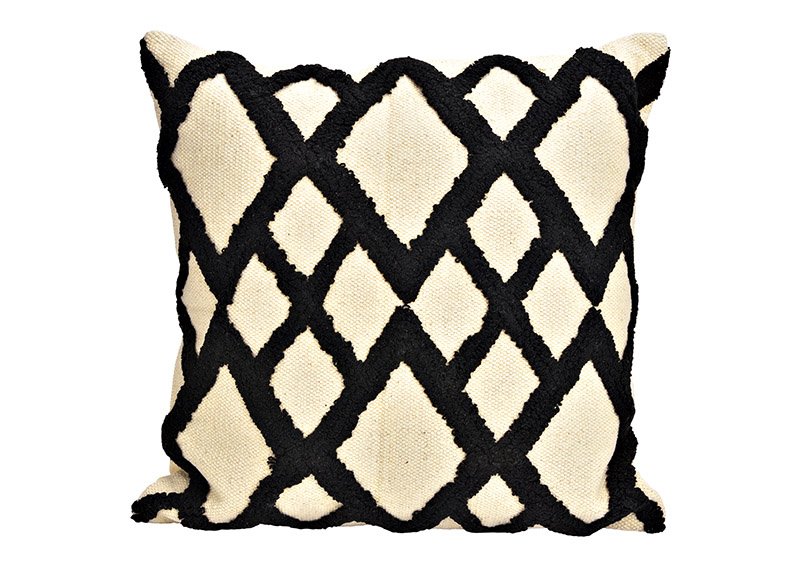 Cushion textile beige, black (W/H/D) 50x50x10cm