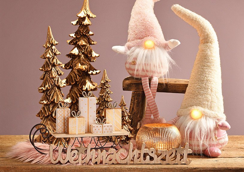 Geheime kerstman met LED gloeiende neus van textiel wit, roze 2-voudig, (w/h/d) 24x48x12cm