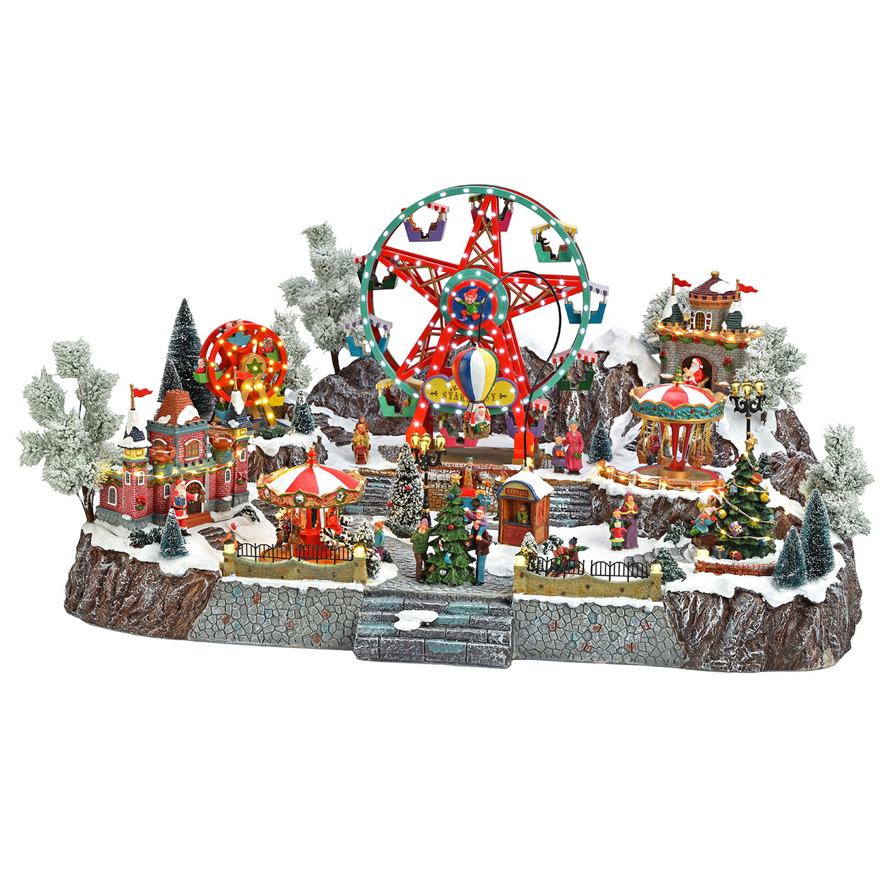 Weihnachtsdorf mit Riesenrad und Weihnachtsmarkt aus Poly Weihnachtsdorf, Jahrmarkt, Riesenrad, Karussell, Winterlandschaft