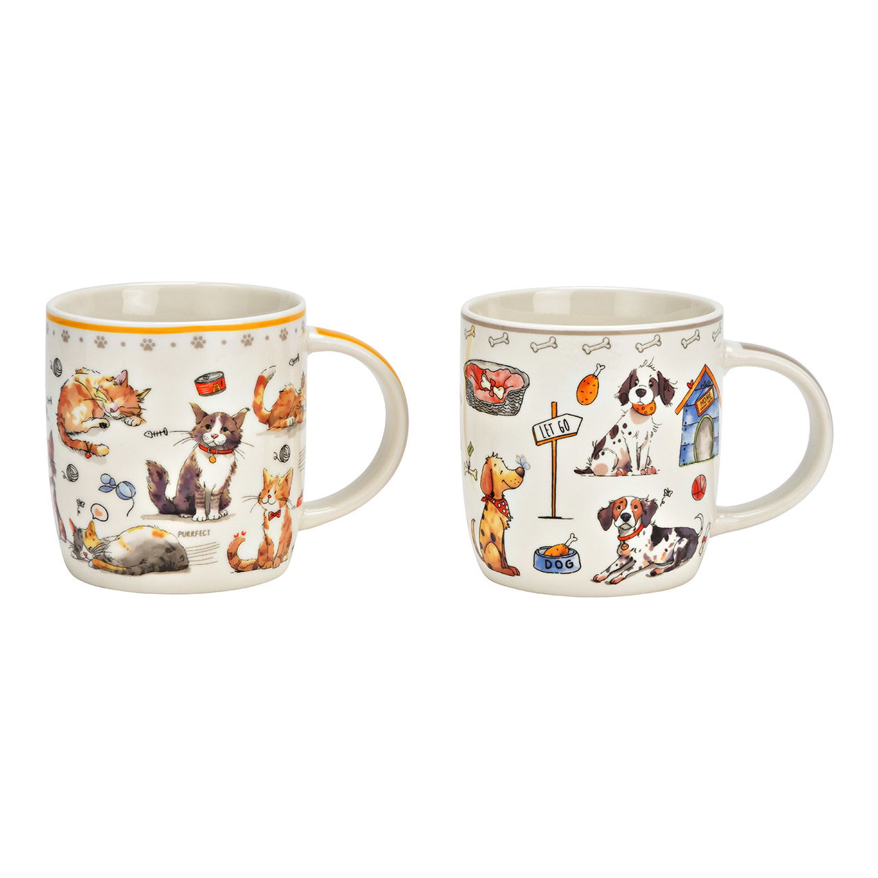 Becher Katze/Hund Dekor aus Porzellan, 2-fach, Bunt (B/H/T) 12x9x9cm Becher Katze/Hund Dekor aus Porzellan, 2-fach, Bunt (B/H/T) 12x9x9cm