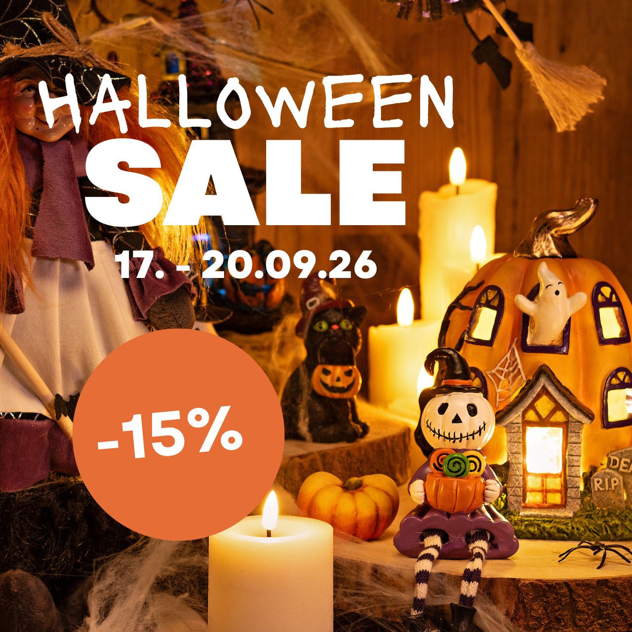 Halloween, Sale, Kerzen, Kürbis-Deko, Figur