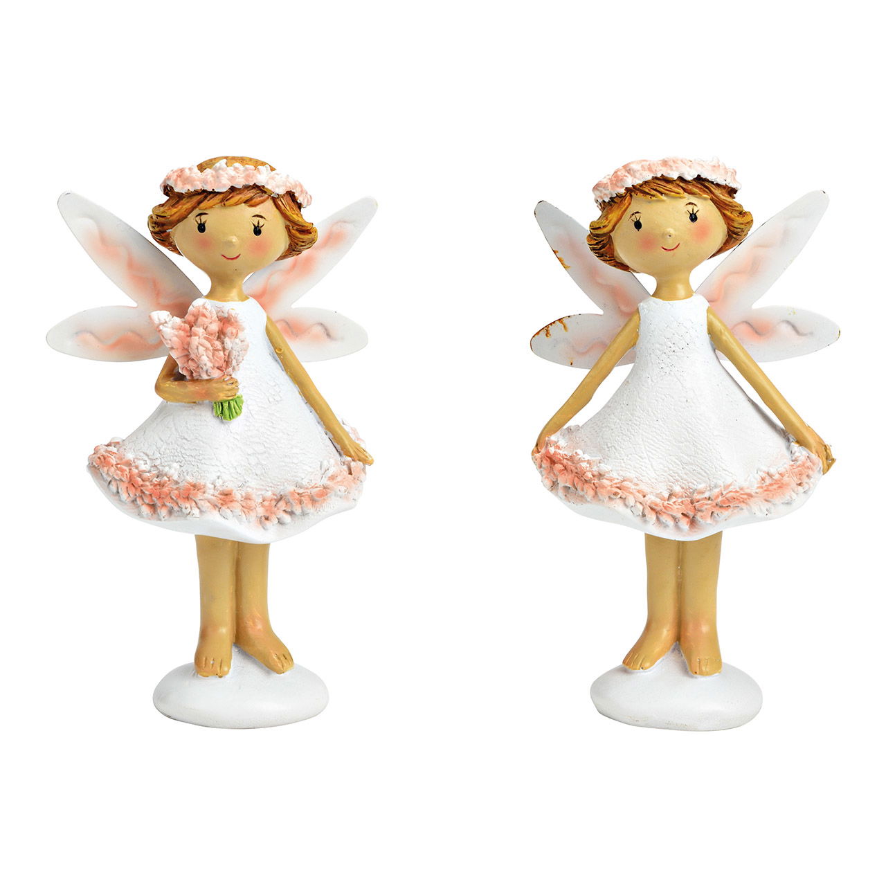 Fairy with flower decoration from poly white, pink 2-fold, (W/H/D) 7x12x5cm