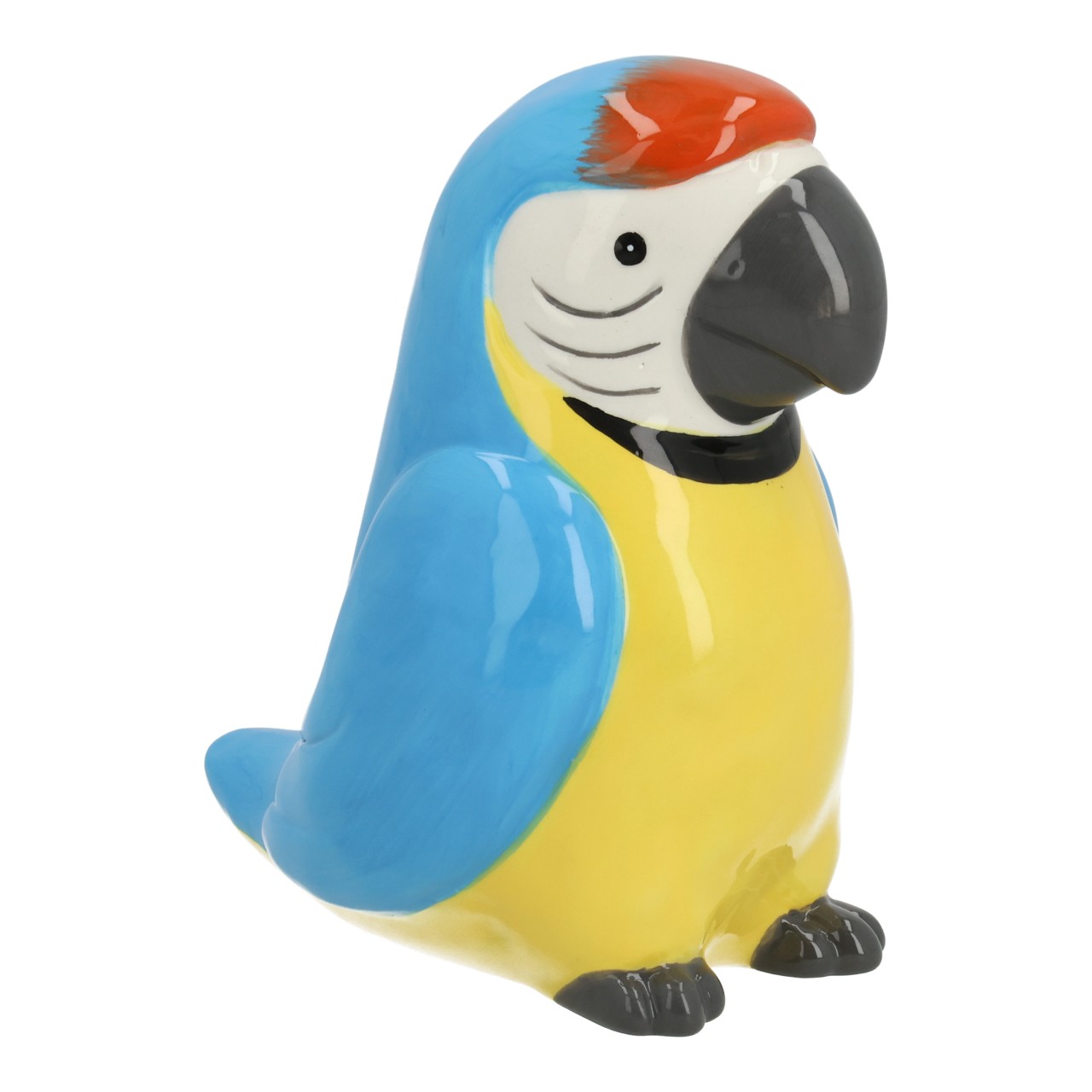 Salvadanaio a forma di uccellino in ceramica, blu (L/A/P) 12x14x9 cm Papagei, Figur, Porzellan, Gelb, Blau