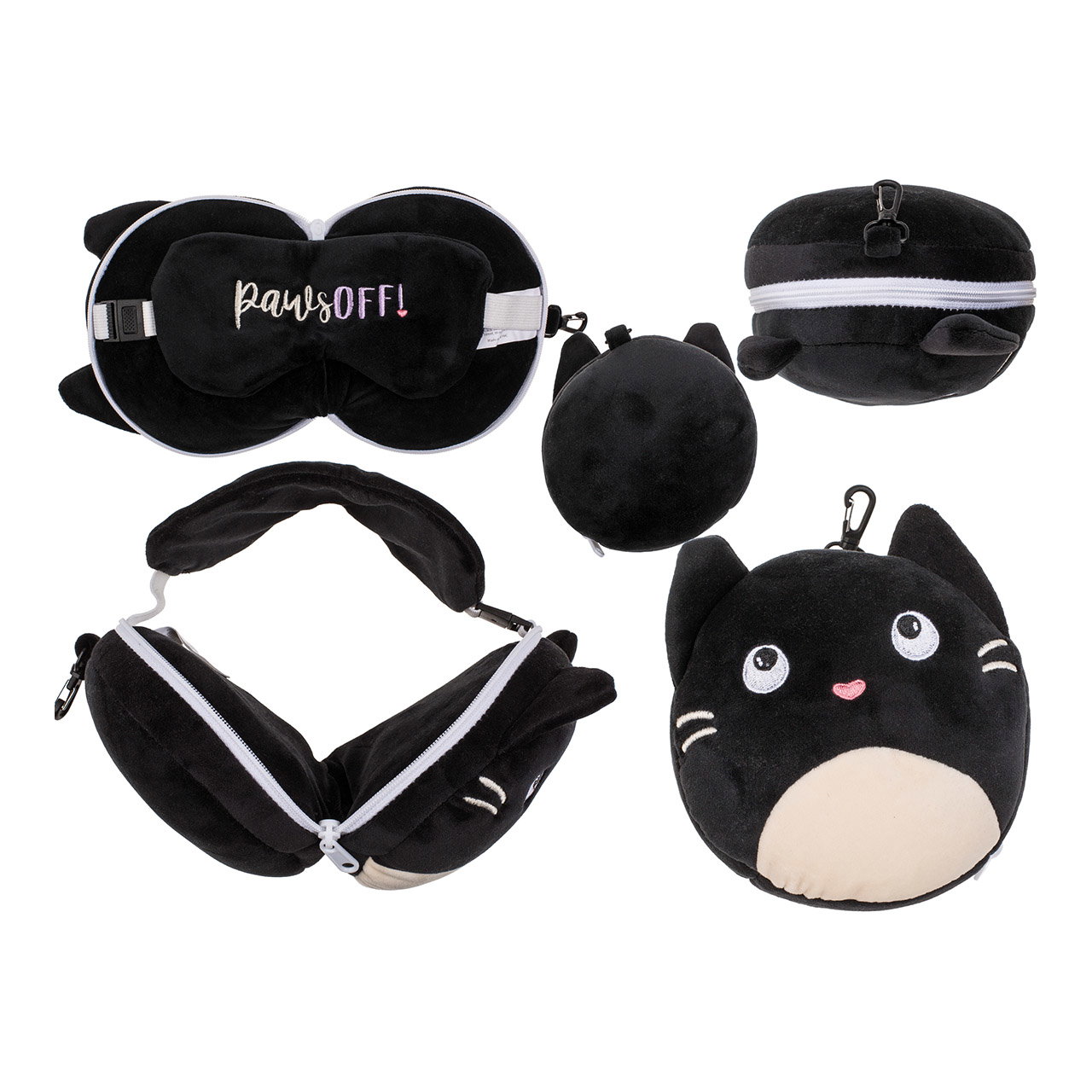 Children's plush travel cushion with eye mask cat made of textile black (W/H/D) 16x13x10cm Children's plush travel cushion with eye mask cat made of textile black (W/H/D) 16x13x10cm