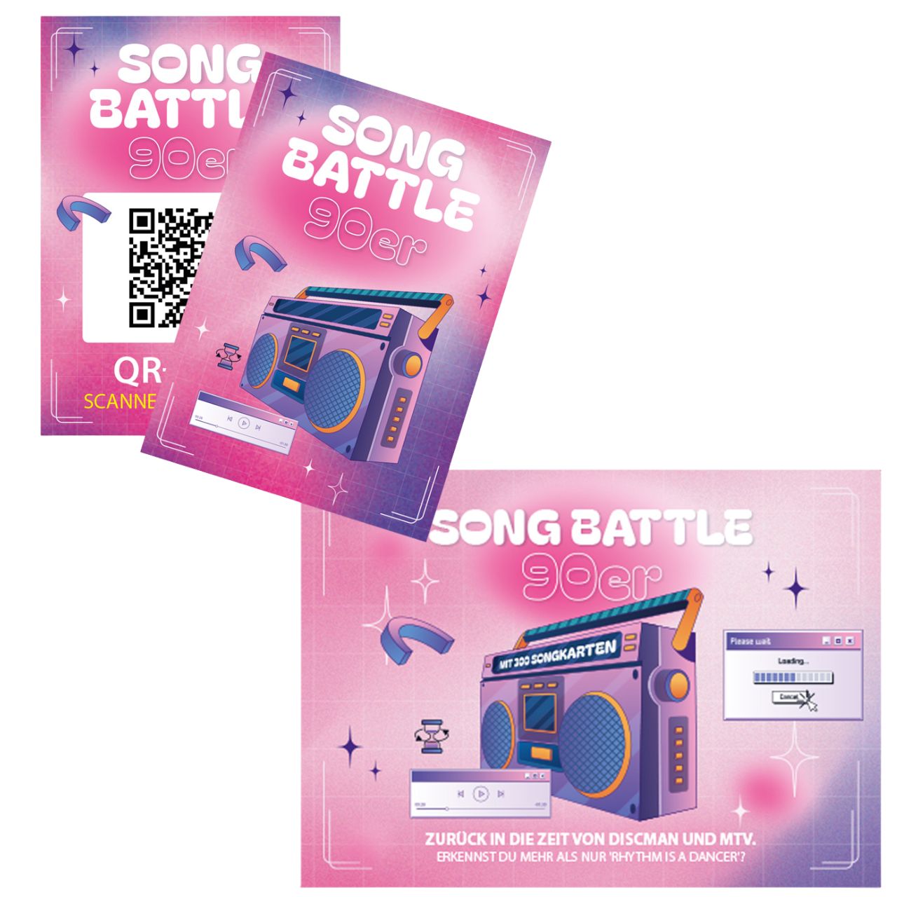 Karten, QR-Code, Boombox, Pink, Retro