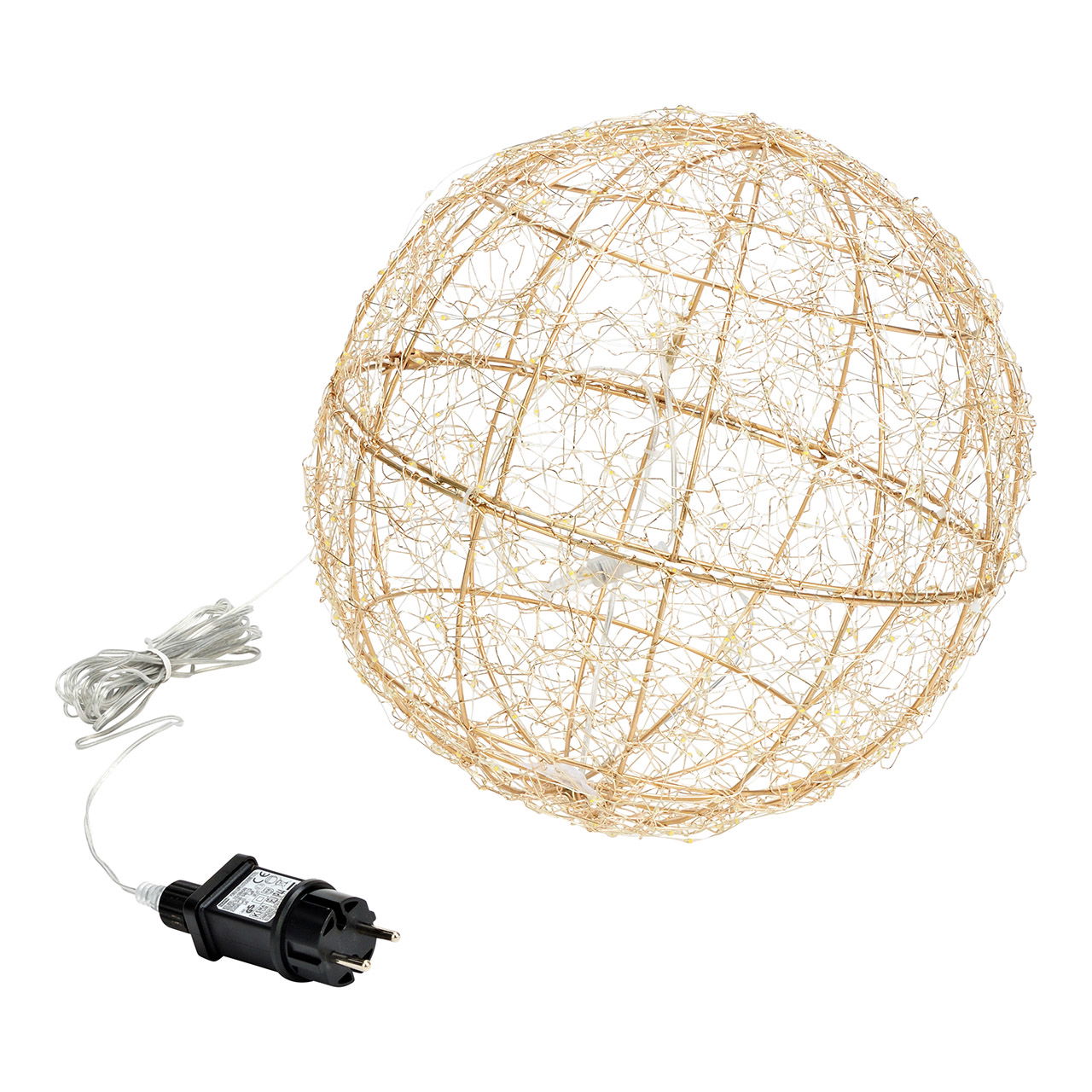 Lichterkugel 400er Micro LED aus Metall/Kunststoff, Warmweiß Ø30cm mit 6/18 Timer, IP 44, Kabel 5m für Indoor/Outdoor Sphäre, Adapter, Elektronik
