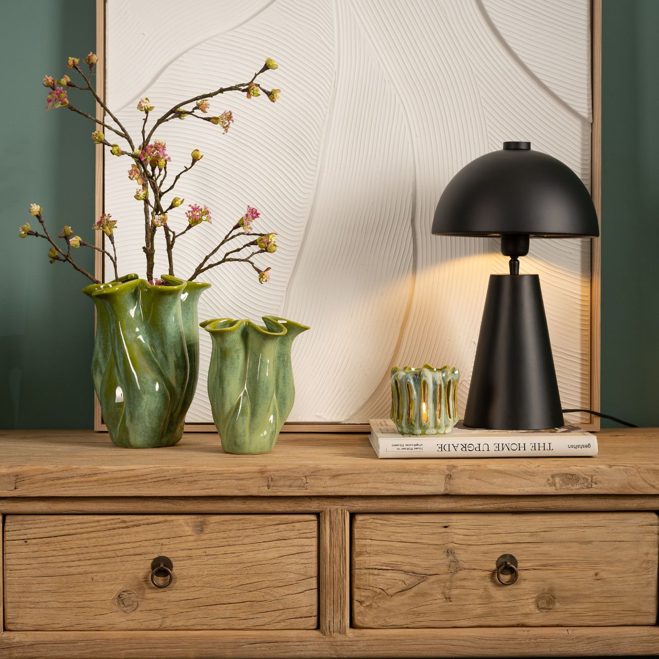 Vaso in ceramica, verde (L/H/D) 20x24x20cm Lampe, Pflanze, Innenarchitektur, Tischlampe, Mobiliar