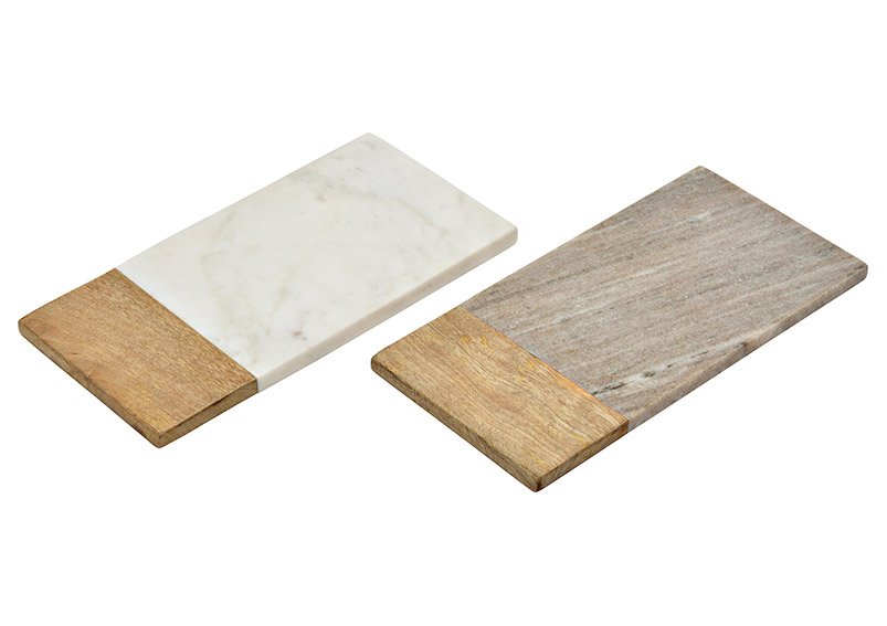 Piano Sevier in marmo, legno di mango beige, bianco 2 pieghe, (L/H/D) 31x1,5x15cm