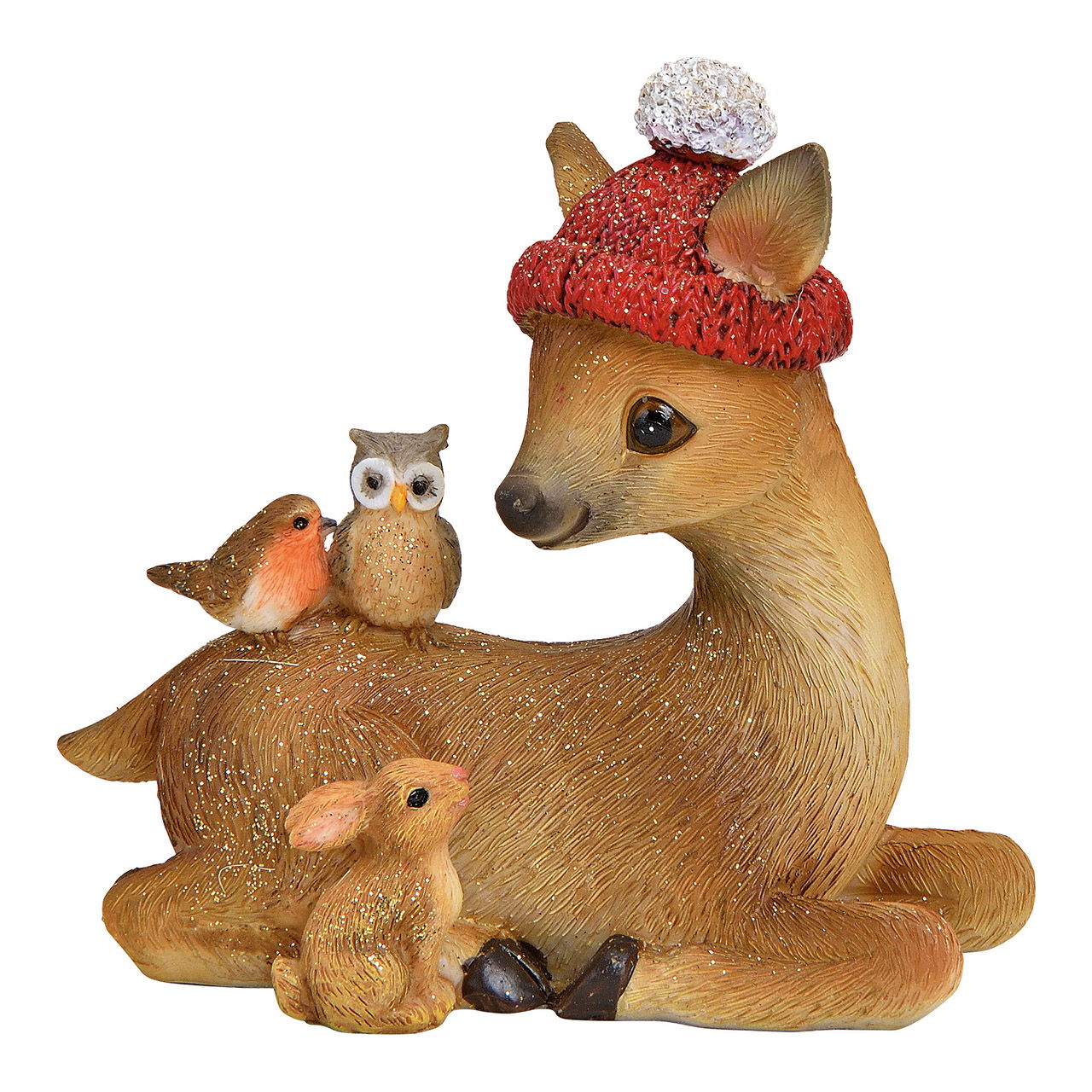 Reh liegend mit Glitzer aus Poly Braun (B/H/T) 10x10x5cm Figur, Hirsch, Wildtiere, Vogel, Hut