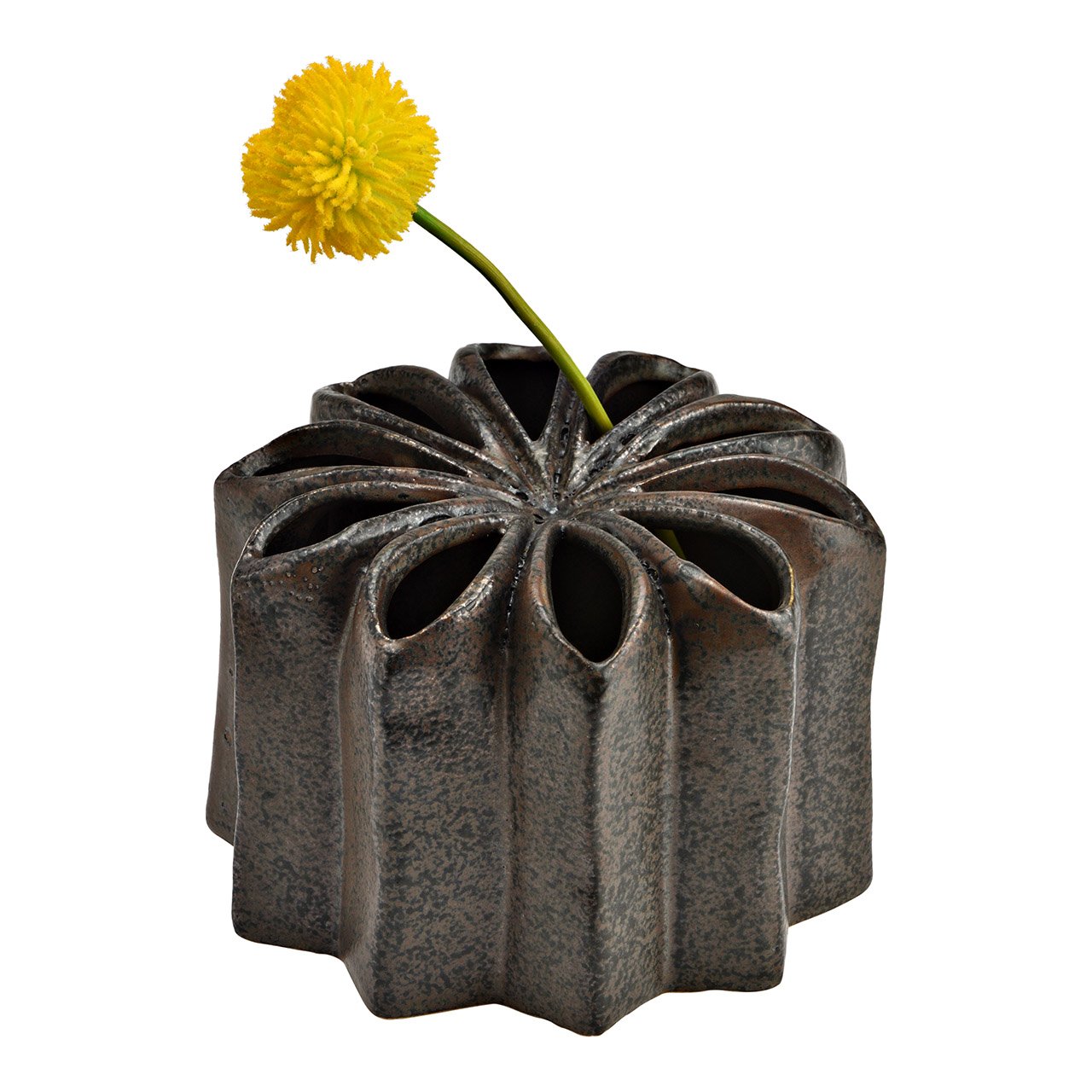 Jarrón en forma de flor de cerámica marrón (A/A/P) 14x10x14cm
